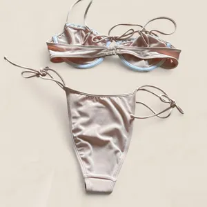 PacSun Beverly & Beck blush pink underwire crochet bikini set size small NWT thumbnail 2