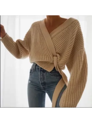 Zara NWT chunky knit sweater Cozy Cream Tie-Waist Sweater thumbnail 6