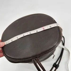 Stone Mountain Dark‎ Chocolate Brown Pebbled Leather Brass Grommet Bucket Bag thumbnail 6