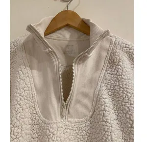 Aerie Fuzzy Fluffy Soft Pullover Warm Quarter Zip Sweater Cream Women's Small thumbnail 5