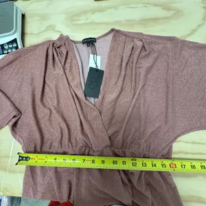 NWT Gibsonlook Rose Gold Metallic Knit V-Neck Dolman Sleeve Midi Dress‎ Stretch thumbnail 13