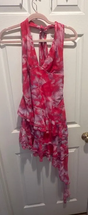 Pink floral summer zara larson mini dress thumbnail 1