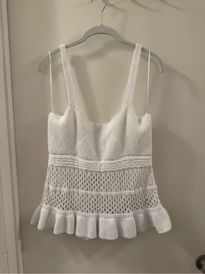 Zara Cream Knit Camisole with Ruffled Hem thumbnail 2