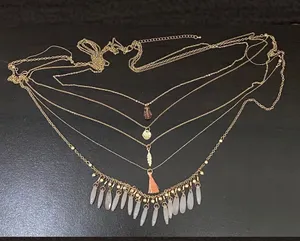 Gold-tone Multi Layered Tassel Beaded Long Necklace thumbnail 1