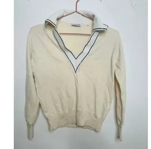 SANDRO Off-White Wool Knit Long Sleeve Retro Prep Alizia Sweater Size Small thumbnail 2