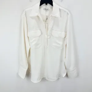 Madewell Contrast Stitch Popover Shirt Blouse Winter White Long Sleeve M NWT thumbnail 7