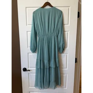 Ann Taylor Sage Blue Ruffle Tiered‎ Maxi Dress Size S Fairycore Romantic thumbnail 5