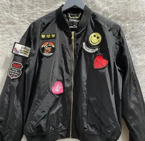 EXPRESS Black Bomber Jacket w/ patches Size M (Like New) thumbnail 1