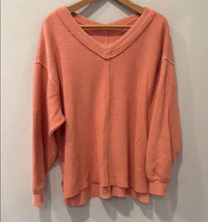 Aerie Women's V-Neck Coral Inside Out Sweater Small thumbnail 1