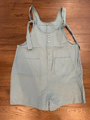 SHEIN Women’s Light Blue Tie-Shoulder Button Front One-Piece Romper - C56-005 thumbnail 1