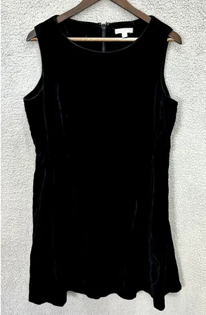 Eva Mendes Dress‎ 10 Black Velvet Fit Flare Whimsigoth Witchy Gothic Party thumbnail 1