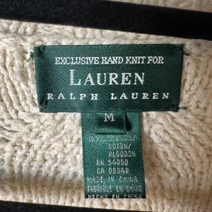Lauren Ralph Lauren Cardigan Sweater Cable Knit Fisherman pockets women's medium thumbnail 5