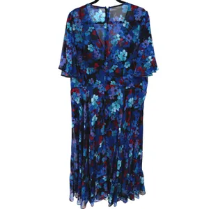 Calvin Klein Women's Floral Chiffon Faux Wrap Flutter Sleeve Dress Blue Size 18W thumbnail 4