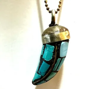 Tibetan brass mosaic Horn Pendant necklace thumbnail 8