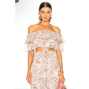 ALEXIS Adona Floral Off Shoulder Crop Top Size‎ Small Misty Rose Msrp $330 thumbnail 3