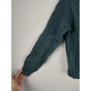 Vtg Forenza Mohair Wool Women's‎ M Teal Button Up Cable Knit Sweater Preppy 80's thumbnail 5
