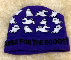 Here for the Boos Halloween knit hat with ghosts thumbnail 1