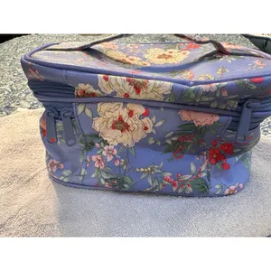 Yumi Kim Floral Makeup Bag Blue Double Tiered Travel Cosmetic Vanity Case thumbnail 4