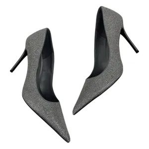 Mango Rhinestone Embellished Pointed Toe Satin Heel Pump Gray Size 39/ 8.5 thumbnail 6