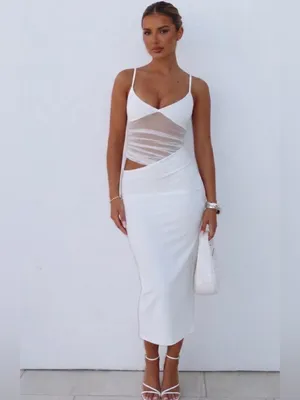 Midi Dress White Ruched Mesh Bust Slip women’s size Small NWOT(E72) thumbnail 2