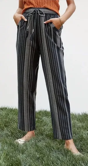 Anthropologie Essential Cotton Weave Drawstring Beach Pants Black & White Small thumbnail 1