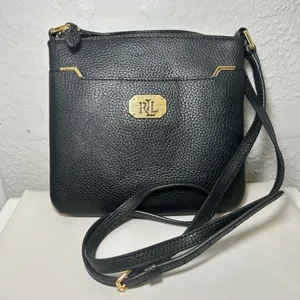 Lauren Ralph‎ Lauren Black Faux Leather Crossbody Bag Small Gold Hardware thumbnail 9