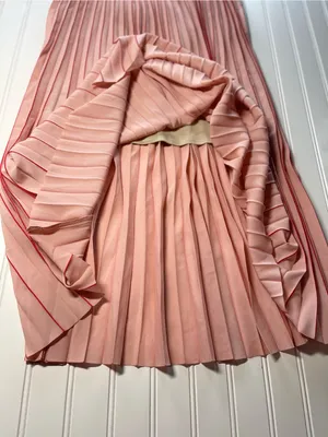Stradivarius Pink Red Colorblock Pleated Midi Skirt Womens Large Accordion Lined thumbnail 5