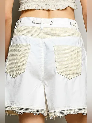 POL White Denim Drawstring Jean Shorts with Fringe Trim thumbnail 8