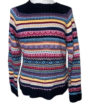 Vintage Sweater Striped Patterned Knit Fair Isle Pullover Crewneck size medium thumbnail 1