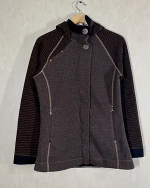 Prana Women’s Bijou Jacket Fleece Lined Wool Blend Hooded Full Zip in Brown L thumbnail 1