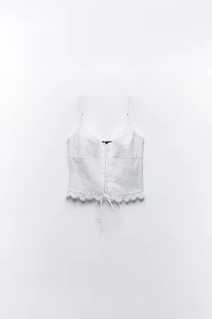 white ZARA floral embroidered tank top thumbnail 6