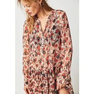 Free People Bohemian Billowy Floral See It Through Maxi Dress Tea Combo Large thumbnail 4