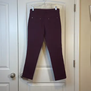Esilla Women Plum Burgundy Crop Slim Fit Stretch Trousers Gold Zip‎ Pockets Sz 6 thumbnail 3