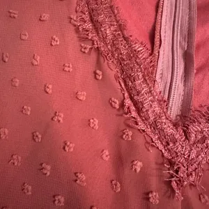 Dark pink long sleeve chiffon textured lace detail midi dress flirty Valentine thumbnail 4