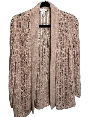 Chico's open knit petal pink feminine open front cardigan size 1 or US size Med thumbnail 1