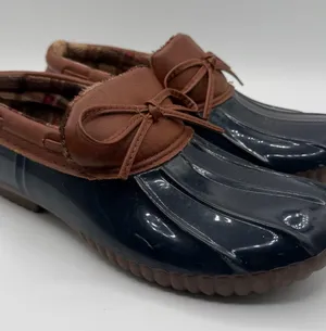Jessica Carlyle Helene Duck Rain Clogs Plaid Lined Women’s 10 Navy Brown thumbnail 1