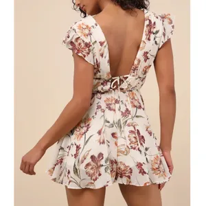 Lulus Flirty Ways Cream Floral Print Flutter Sleeve Romper thumbnail 5