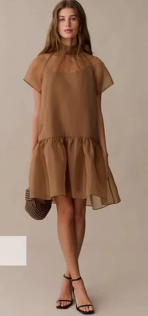NWT Few Moda Joni Mini Dress Size Large L Brown Sugar organza tie back o.p.t thumbnail 1
