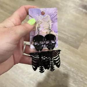 Black Skull and Skeleton Earrings thumbnail 2