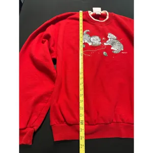 Morning Sun Vintage Christmas Kittens Sweatshirt Red Graphic Pullover‎ Large thumbnail 2