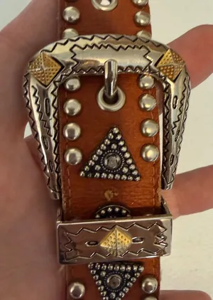 Jana Womens Leather Belt Medium Tan Western Studded Concho Buckle Cowgirl Boho M thumbnail 1