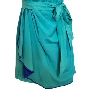 EXPRESS Teal Straples Faux‎ Wrap Mini Dress Navy Blue Contrast Trim Tie Waist S thumbnail 4