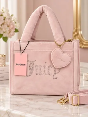 Juicy Couture Dusty Blush Velour Mini Tote Crossbody Heart Charm NWT thumbnail 1