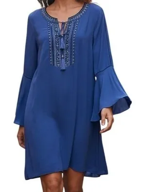 WHITE HOUSE BLACK MARKET Cobalt Cornflower Blue‎ Embroidered Shell and Dress 12 thumbnail 1