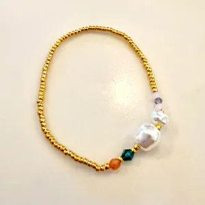 Fashion Golden Seed Bead Chain Multicolor Crystal Faux Pearl Charm bracelet thumbnail 2