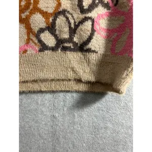 PacSun Floral Sweater Vest Womens Small Tan Pink Fuzzy Knit Mock Neck Crop Boho thumbnail 2