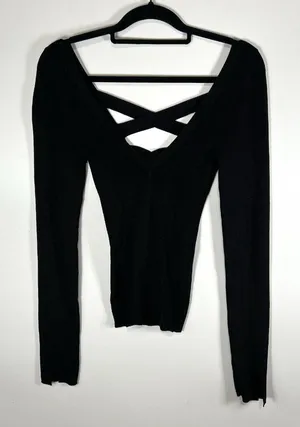 Free People Women's Bodycon Peephole Black‎ Pullover Sweater Viscose Medium Boho thumbnail 1