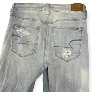 American Eagle Light Wash Distressed Super Hi-Rise Jegging Crop Jeans Sz‎ 4 thumbnail 10