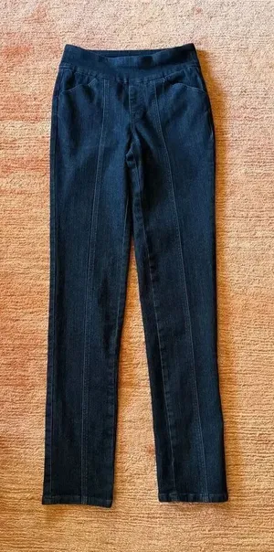 Denim & Co. 2T Dark Wash Pull-On Stretch Denim Pants Slim Straight High rise thumbnail 1
