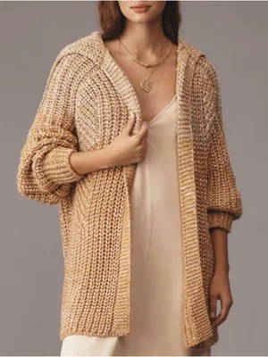 Anthropologie Maeve NWT Cozy Open-Front Chunky Knit Metallic Gold Cardigan thumbnail 1